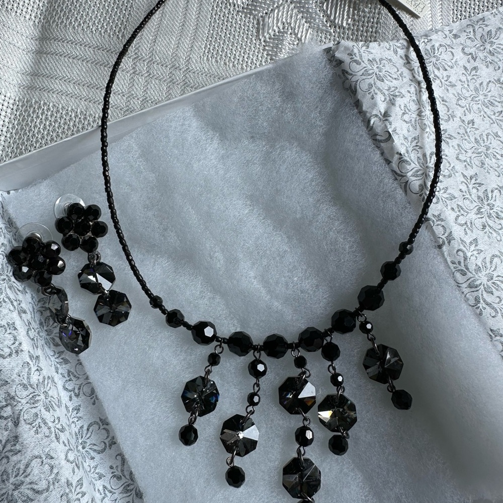 CRYSTALIZED Black Necklace & Earrings Set